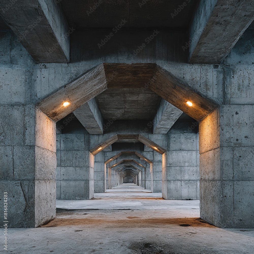 Obraz premium Underside of Structure, Beams and Shadows. Generative AI