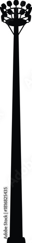 Silhouette of a tall slender pole topped with multiple lights isolated on a white background representing modern illumination technology