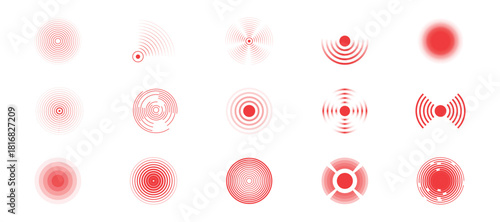 Concentric circle. Set of circular ripple icons.