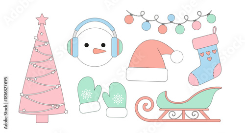 Festive winter holiday icons and symbols for Christmas and New Year celebrations