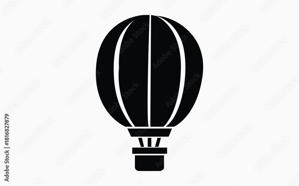 Fototapeta premium Black hot air balloon isolated on white for transportation and travel themes