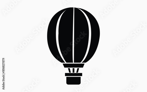 Black hot air balloon isolated on white for transportation and travel themes