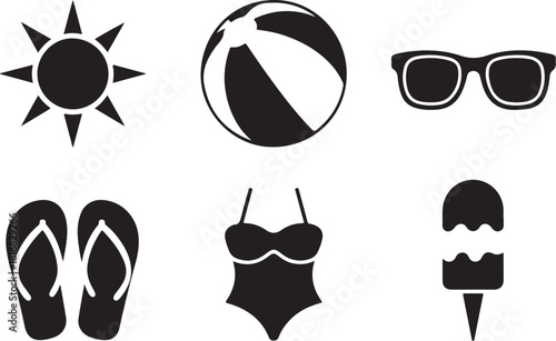 Summer fun icons beach vacation vibes ready now