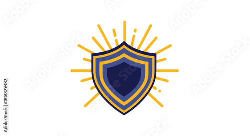 A Shield Symbol Of Security And Protection, Illuminated With Radiating Bright Rays