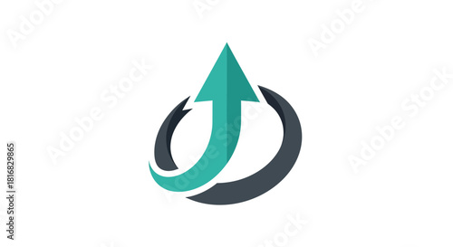 Abstract Arrow Rising In A Circle, Depicting Growth, Progress, And Forward Movement