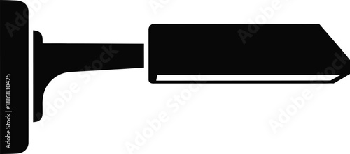 A minimalist black silhouette icon of a modern wall mounted lamp with a rectangular shade and a clean design against a white background representing lighting and home decor
