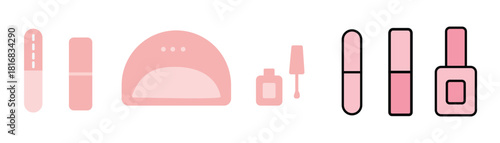 Set of nail tools for manicure and pedicure in pink colors