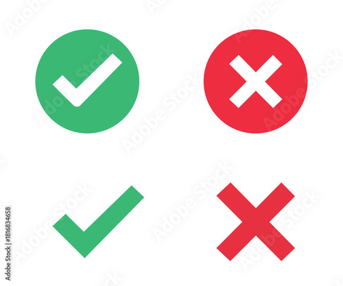 Check Mark Symbol Versus Cross Sign in Green and Red