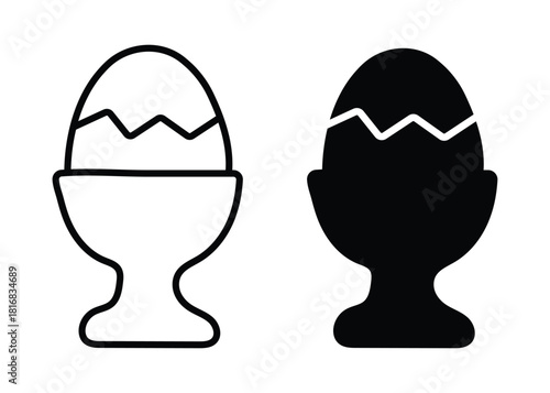 Boiled egg in eggcup line and silhouette vector icon illustration
