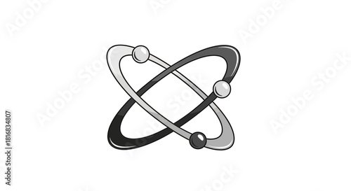 Abstract Atom Icon Depicting Orbital Motion with Three Spherical Particles