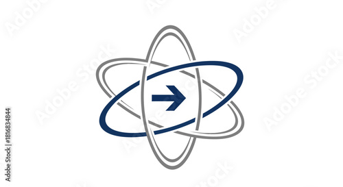 Abstract Atom Symbol With An Arrow Signifying Process, Progress, and Evolution