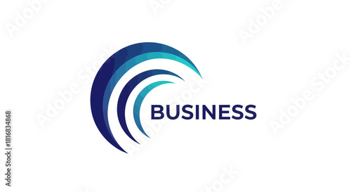 Abstract Business Logo with Blue Arcs and Text on a White Background for Branding