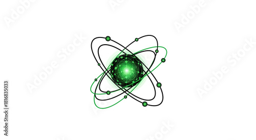 Abstract Atomic Structure: A Dynamic and Futuristic Conceptual Green Visualization Image