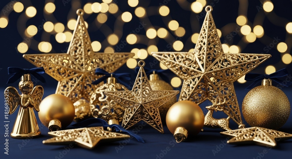 Obraz premium Gold Christmas Ornaments Stars Angel Reindeer Ornate Baubles