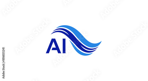 Abstract Blue AI Logo Design With Waves Suitable For Creative Technology Businesses