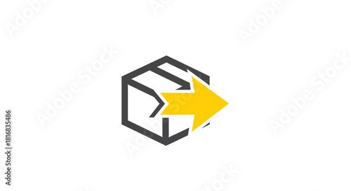 Abstract Box And Arrow Conveying Forward Motion and Delivery on White Background