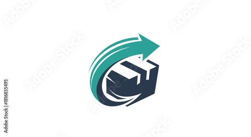 Abstract Box Ascending With Arrow Logo Design For Global Shipping and E-Commerce