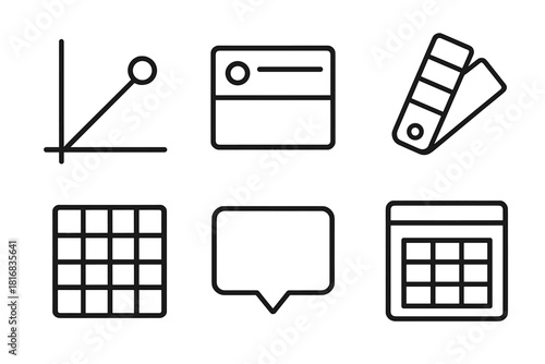 Data Visualization Icons. Visualization Elements Set linear icon set: axis lines, data point, legend box, color swatch, grid panel, tooltip bubble