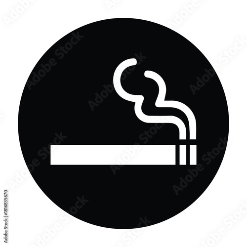 Smoking Area Icon – Black Circle Cigarette Symbol