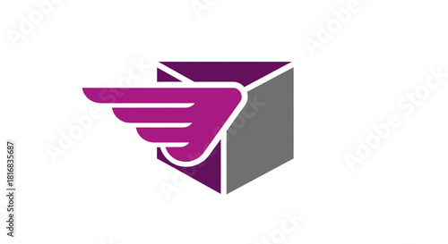Abstract Box Wing Emblem Represents Fast Delivery And Speedy Logistics