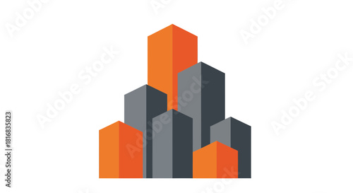 Abstract Cityscape Illustration Depicting Modern Architectural Structures On White Background