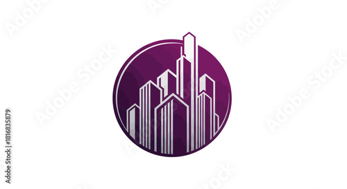 Abstract Cityscape Logo Design Within A Purple Circle Representing Modern Urban Development