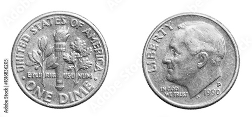 Tableau sur toile one dime coin isolated on white background