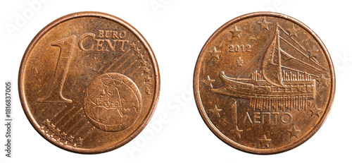 Obraz na plátně 1 euro cent coin on white isolated background