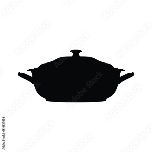 Elegant oval serving dish with lid silhouette