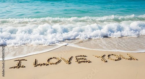 Fototapeta Naklejka Na Ścianę i Meble -  Romantic message i love you written in sand on a tropical beach
