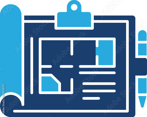 Detailed architectural blueprint with a pen and clipboard icon a useful graphic on transparent background