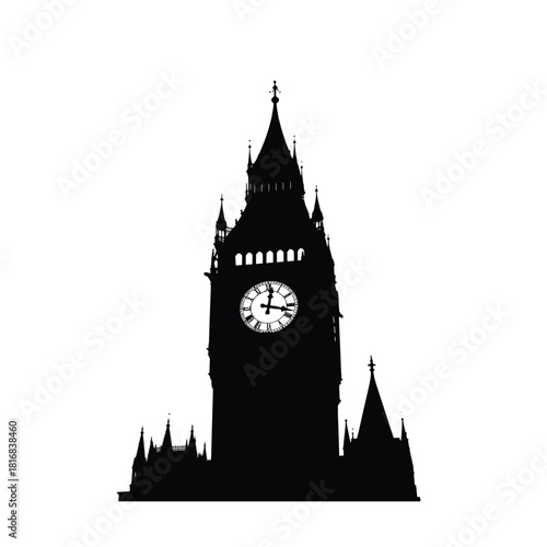 Iconic big ben clock tower silhouette