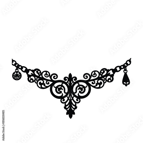 Intricate black lace belly chain silhouette