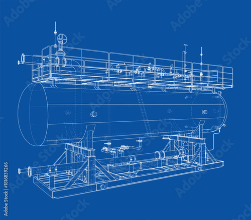Industrial Boiler Blueprint. Vector
