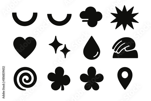 Bold Expression Icons. Feelings & Expression Icons silhouette icon set: smile curve, frown line, sigh cloud, excitement burst, empathy heart, gentle shimmer, reflective tear
