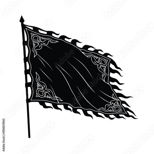 Ornate black flag waving on a pole silhouette