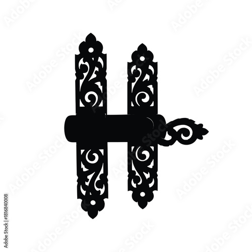 Ornate decorative gate latch silhouette