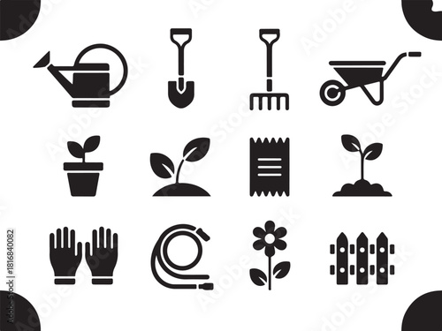 Gardening icons for spring planting and yard work