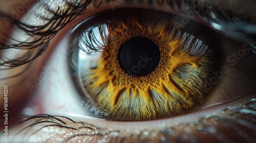 Pupil dilation speed extreme closeup human eye golden iris radial pattern texture circular muscle eyelashes corneal surface macro professional photography