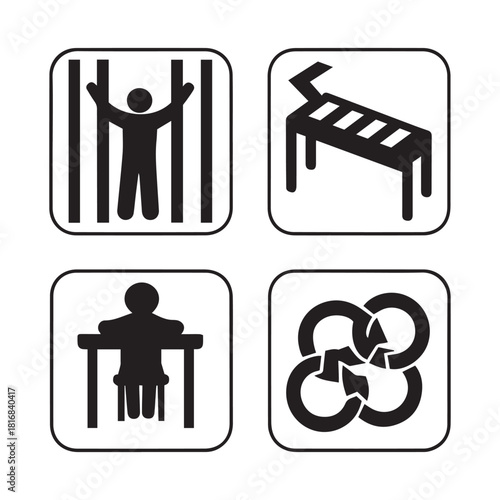 Freedom and human dignity illustration collection — anti-trafficking, child labour prevention, broken chain flat solid-color vectors