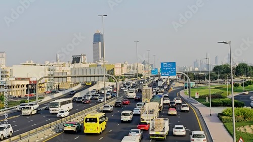 11 26 2025 - Dubai, UAE. Traffic jam in Dubai. Heavy traffic on a multi-lane highway in the city