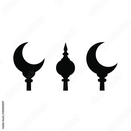 Three crescent moon and finial silhouettes