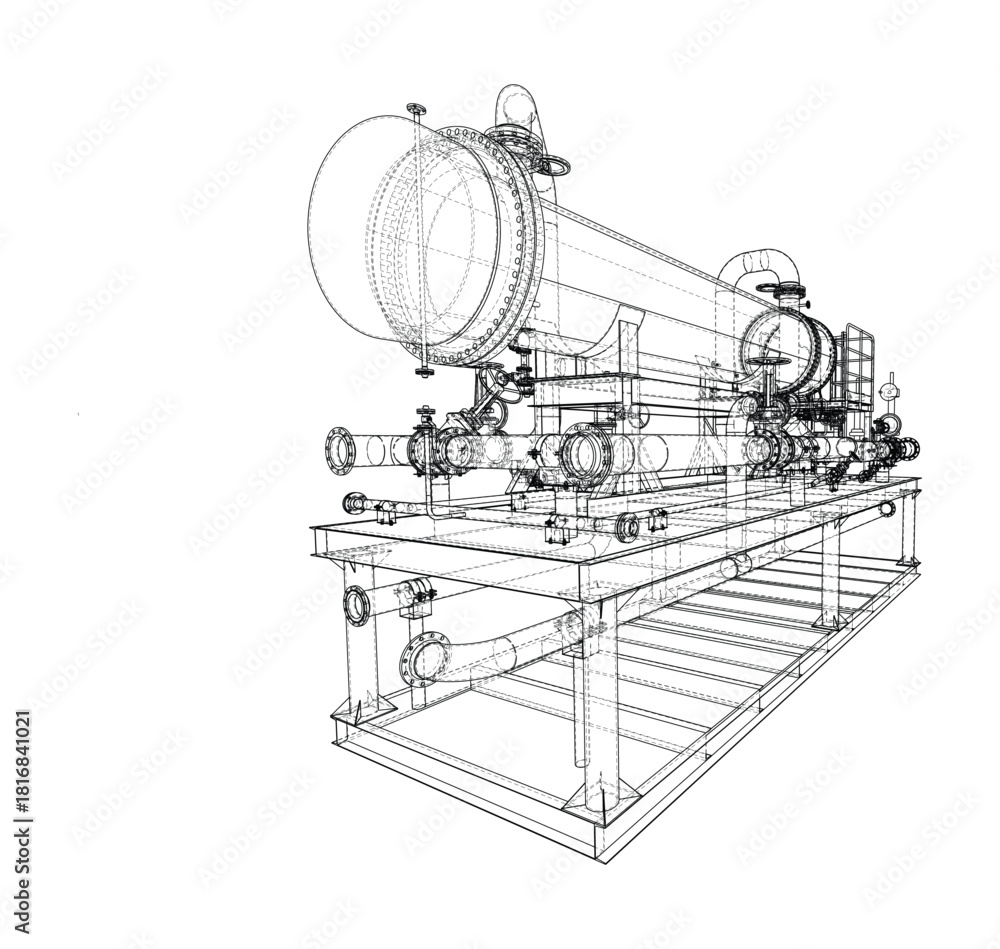 Obraz premium Industrial Machine Blueprint. Vector