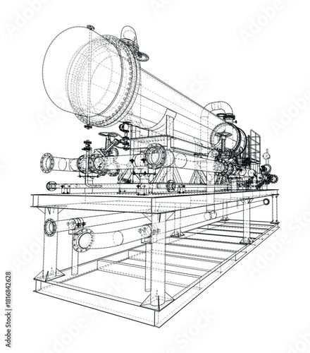 Industrial Equipment Wireframe Design. Vector