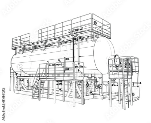 Industrial Tank Blueprint. Vector