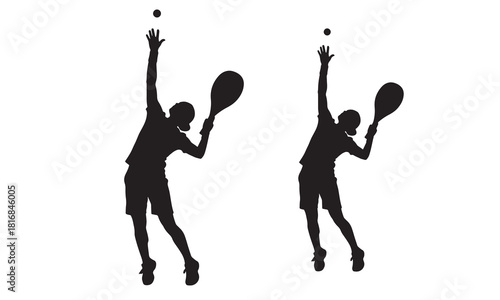 Dynamic tennis player silhouettes capturing the moment of serve action silhouette
