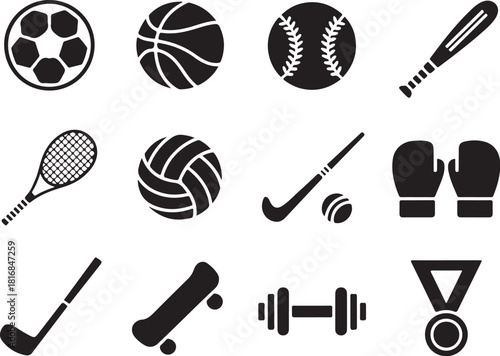 Active lifestyle sports equipment vector silhouettes