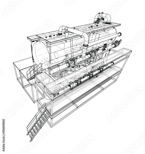 Industrial Machine Blueprint. Vector