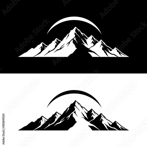 Mountains and Moon Scenic Mountainscape Illustration