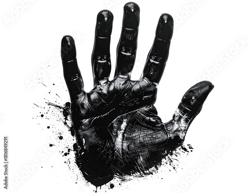 Hand painting black paint isolated on a transparent background